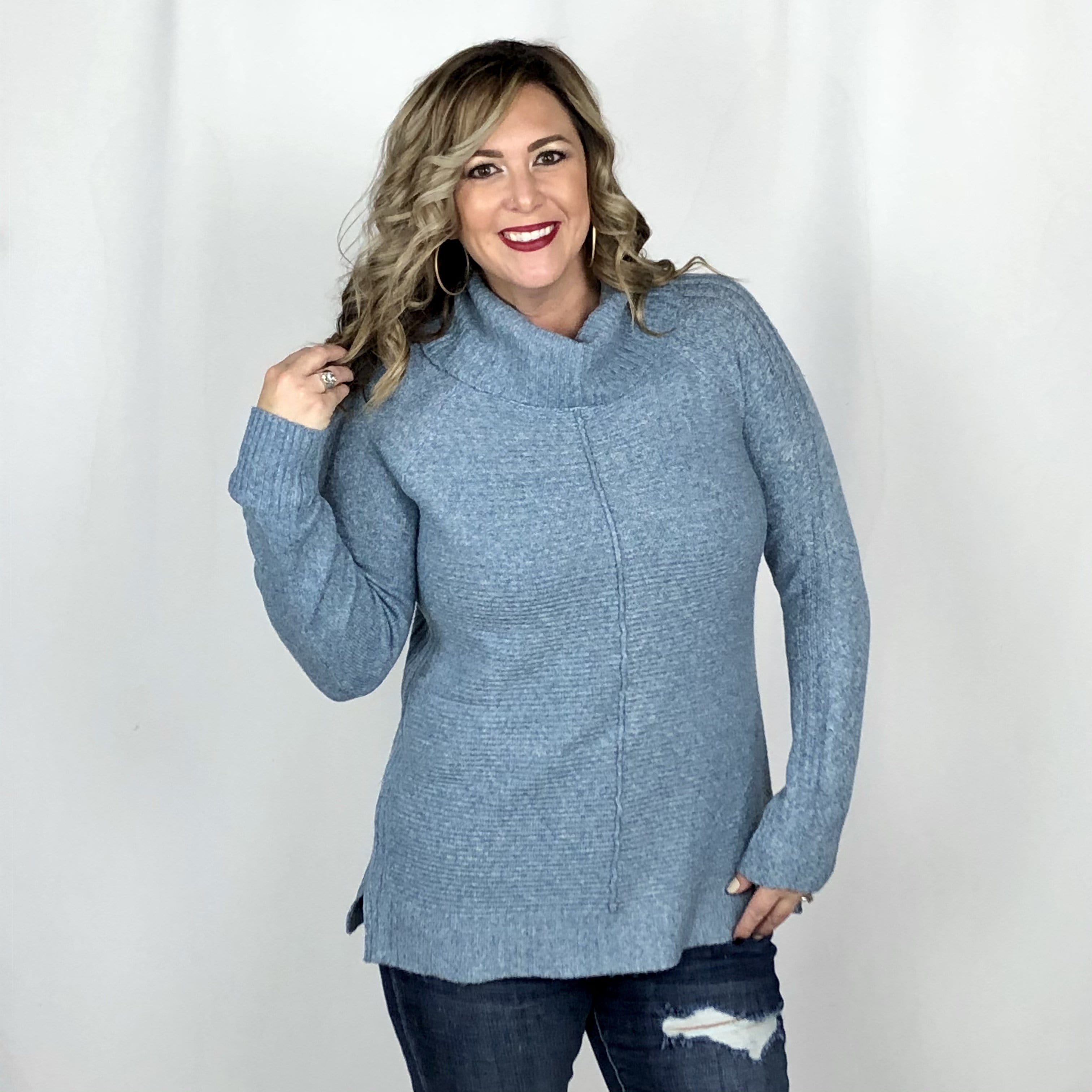Center Seam Cowl Neck Sweater