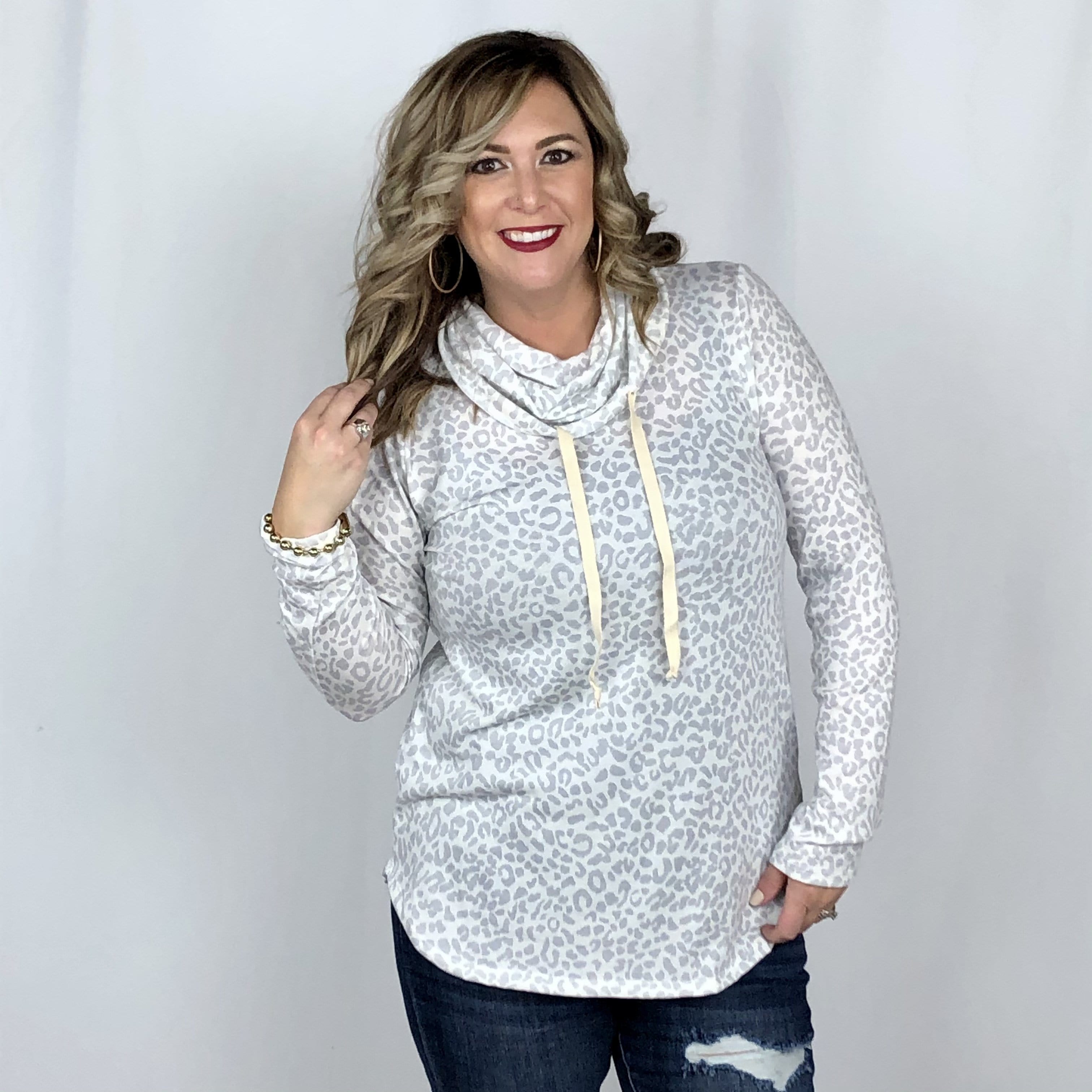 Snow Leopard Cowl Neck Top