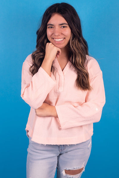 Blush 3/4 Sleeve Gauze Top