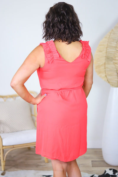 Ruffle Shoulder Belted Shift Dress