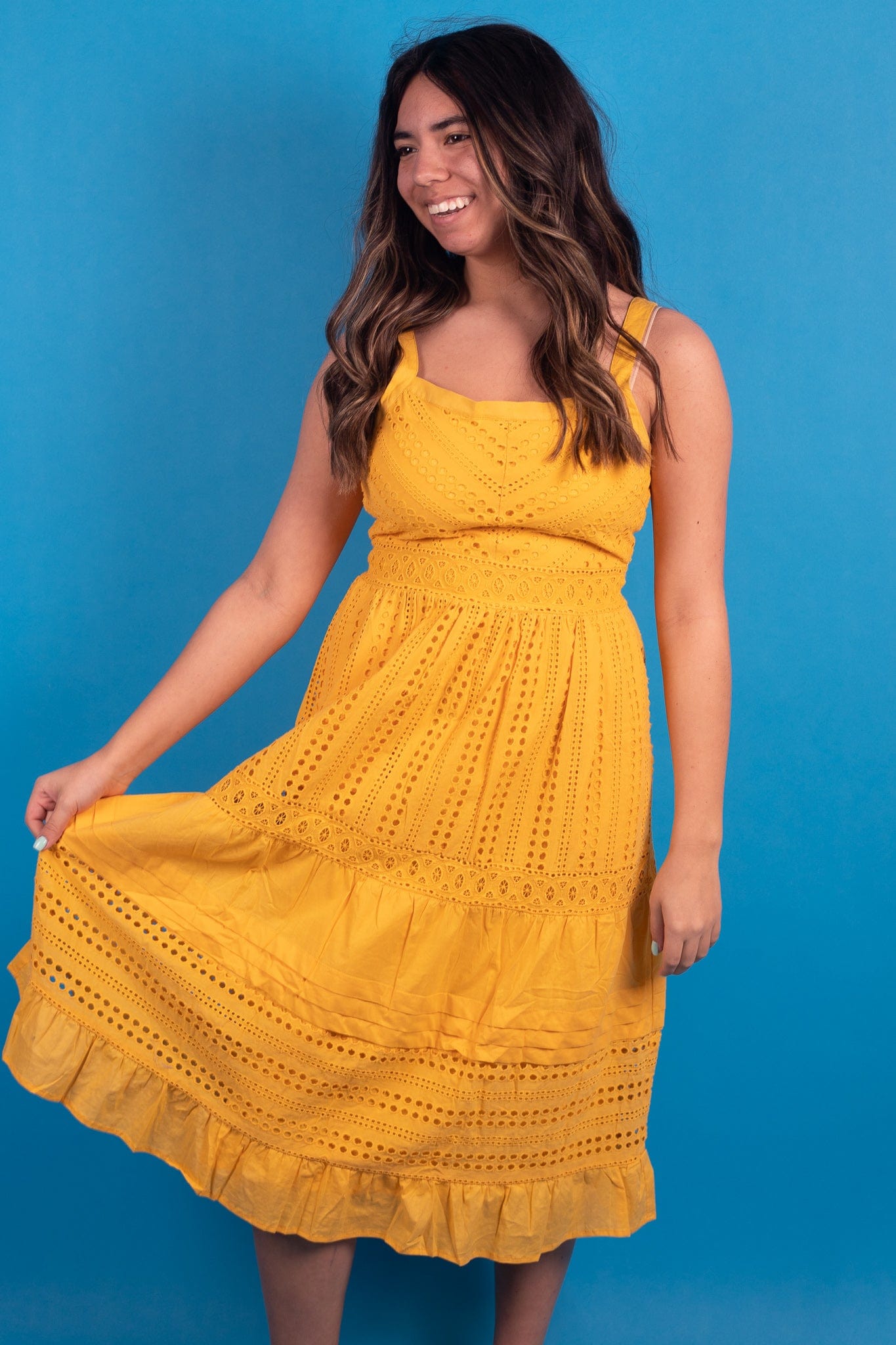 Mellow Yellow Lace Detail Midi Dress