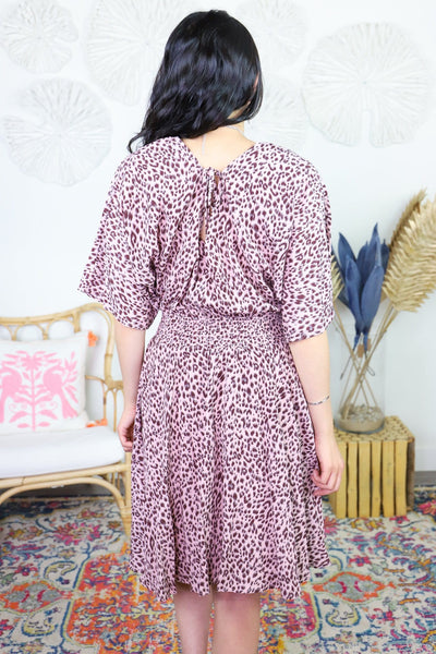 Mauve Animal Print Kimono Sleeve Dress