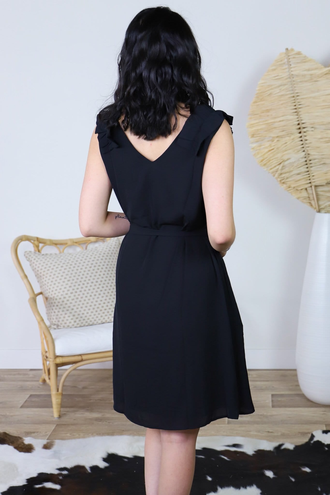 Ruffle Shoulder Belted Shift Dress