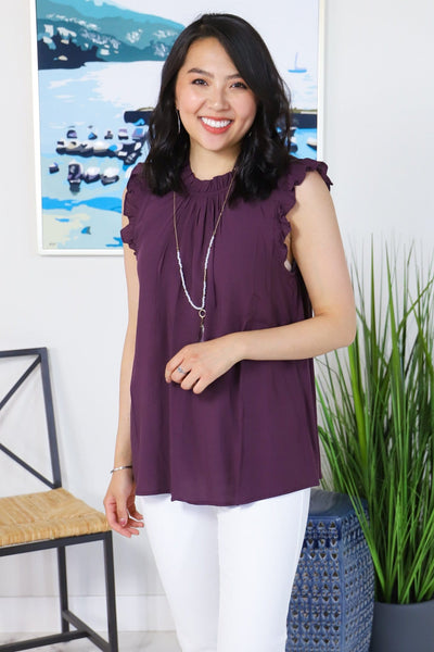 Plum Ruffle Cap Sleeve Blouse
