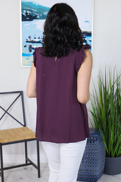 Plum Ruffle Cap Sleeve Blouse