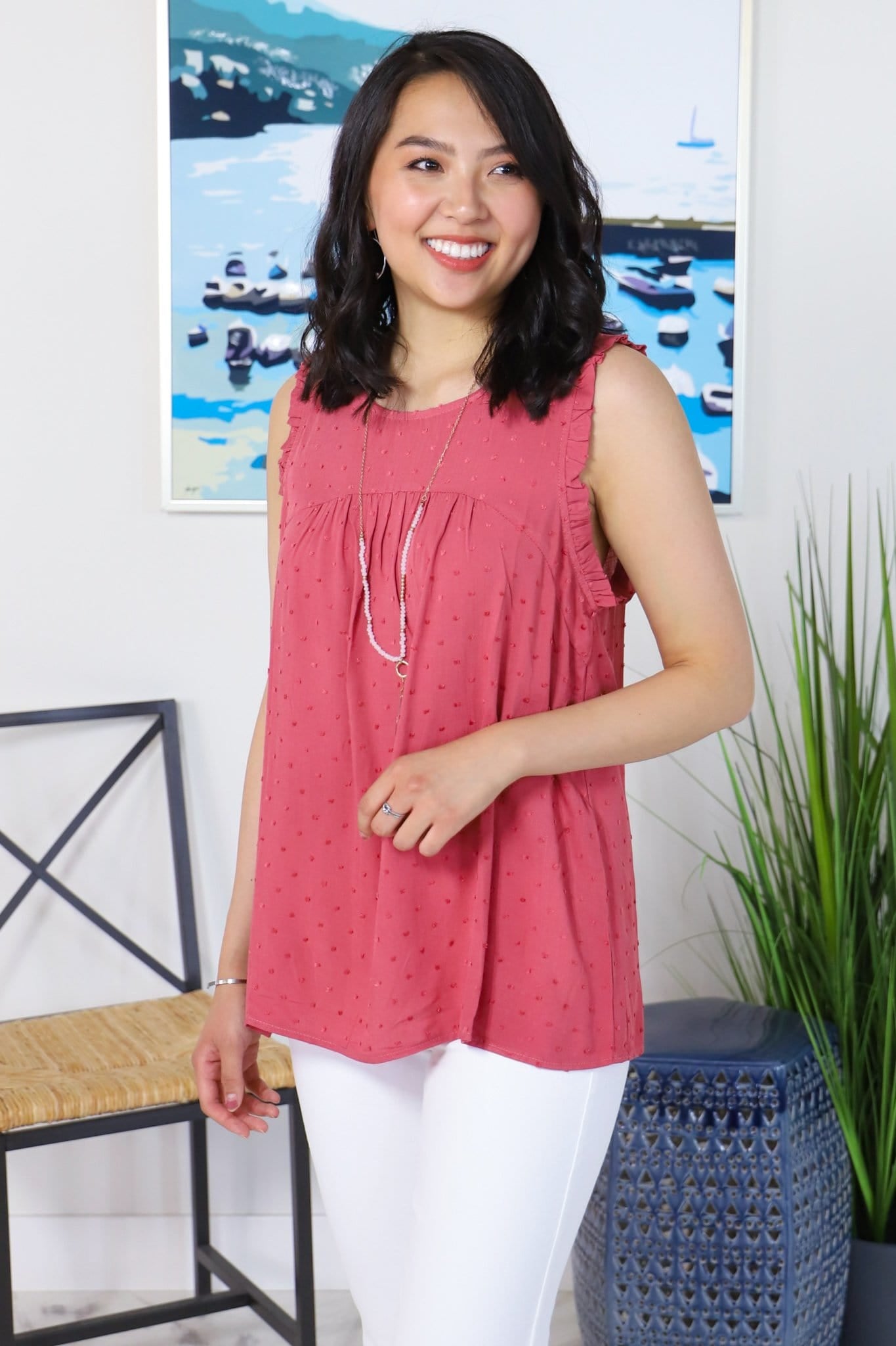 Dark Mauve Swiss Dot Babydoll Tank