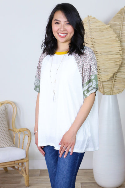 Leopard Mix Sleeve Boxy Top