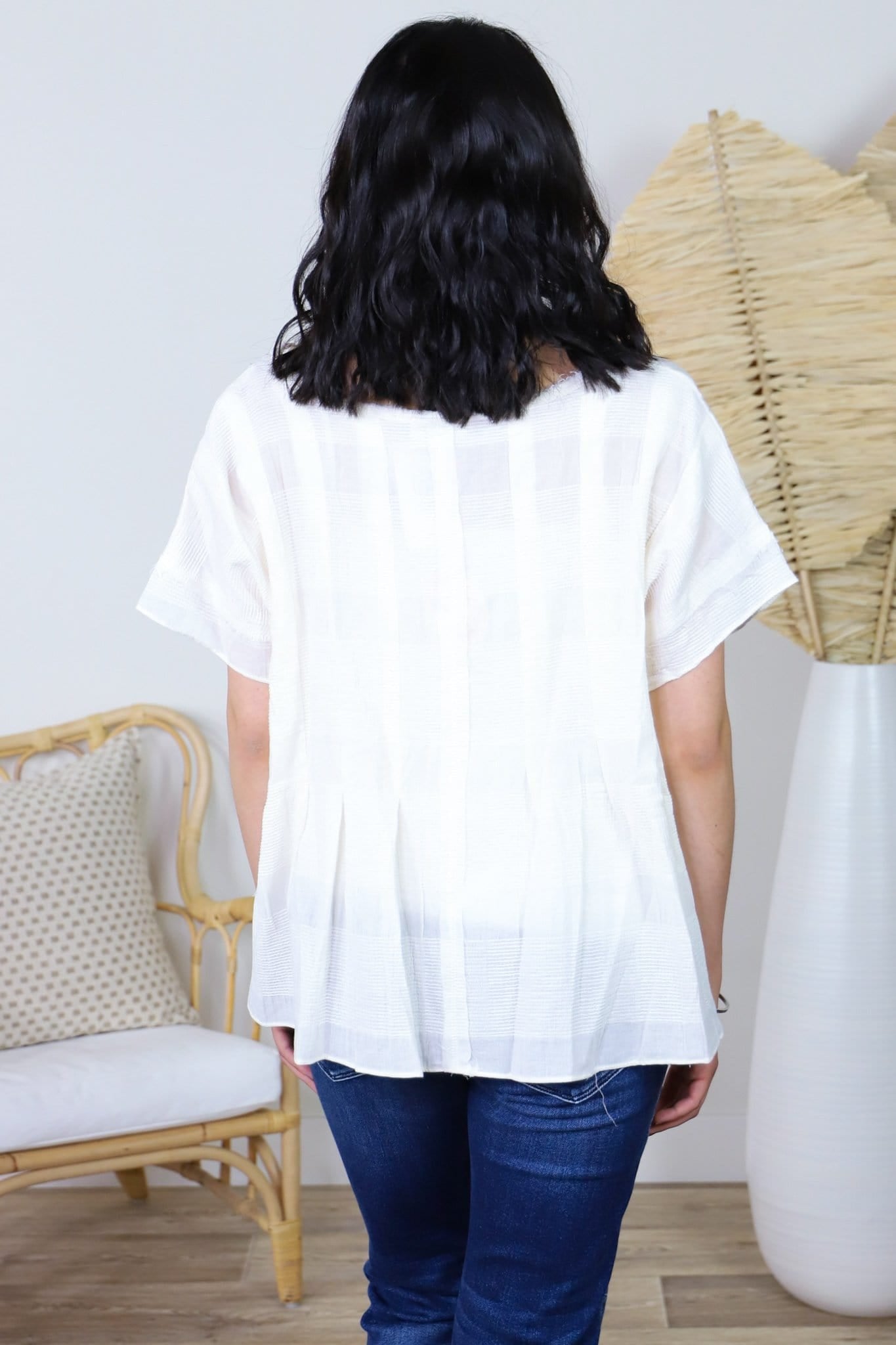 Off White Textured Raw Edge Top