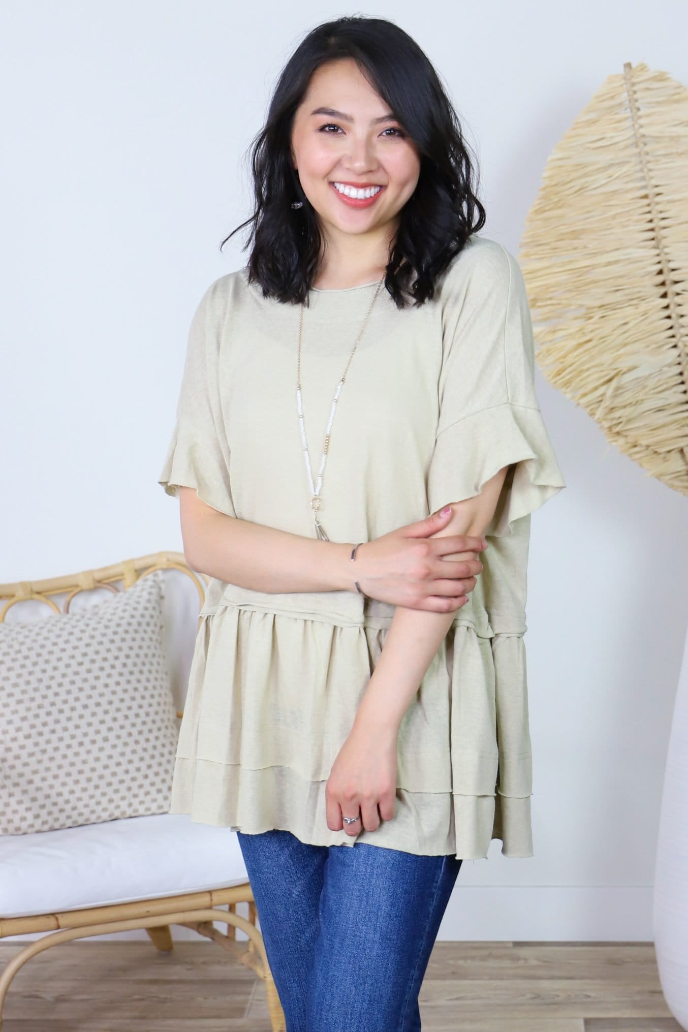 Ruffle Pleated Loose Fit Top