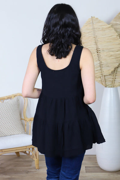 Black Babydoll Button Detail Tank