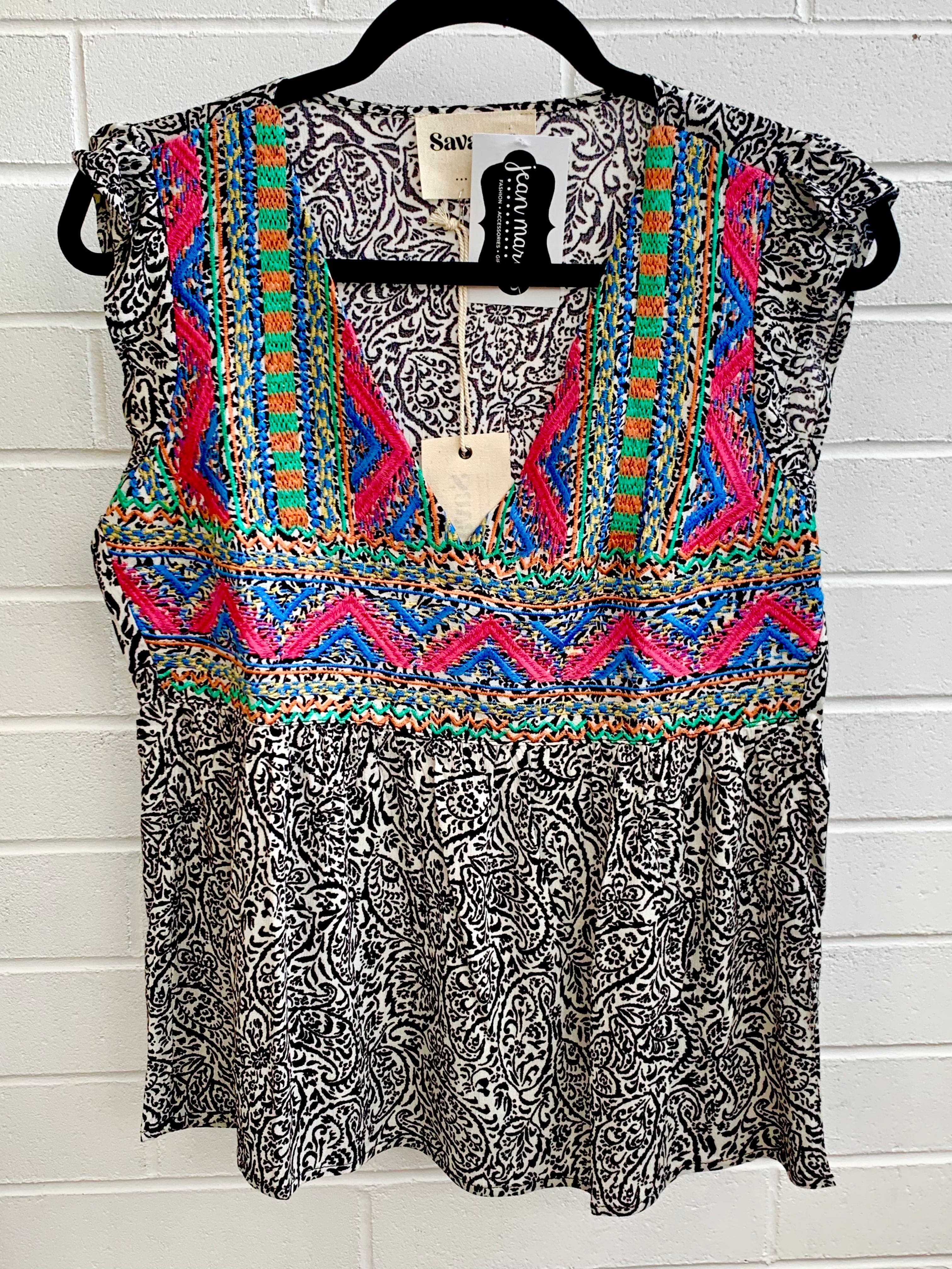 Black Paisley Embroidered Party Top