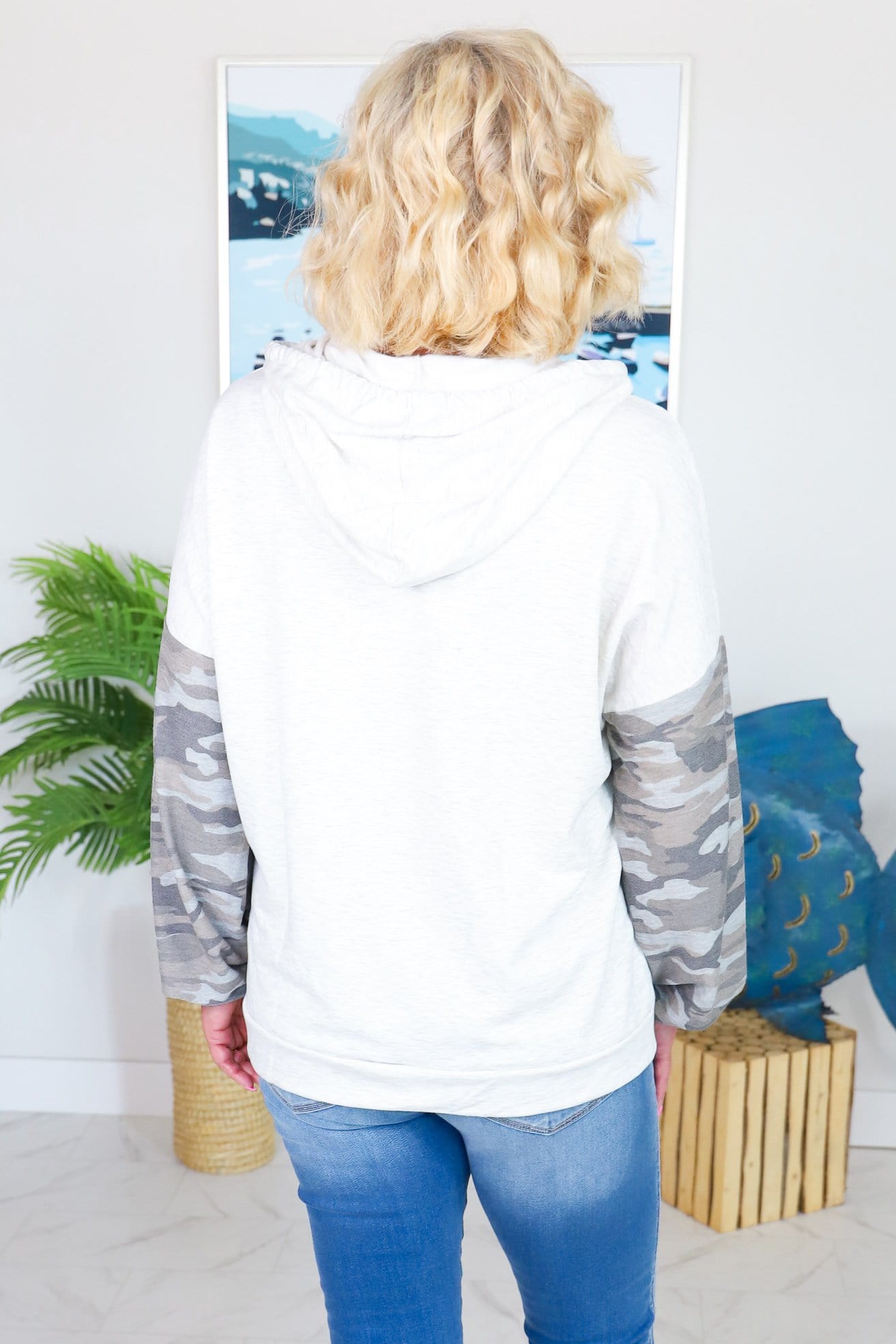 Camo Block Sleeve Drawstring Hoodie