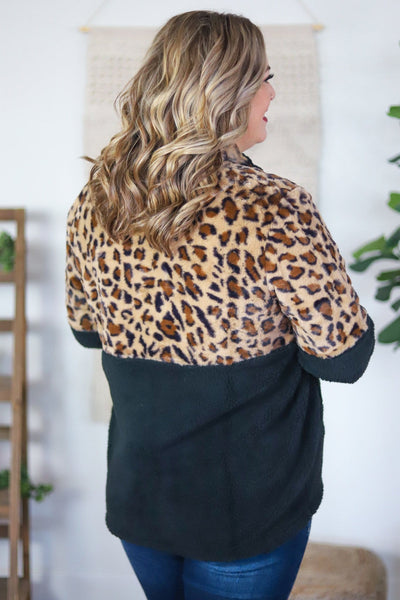 leopard print black fuzzy back 