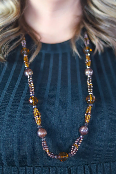 amber and mauve beaded necklace