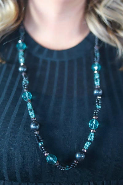 blue and teal beaded necklace 