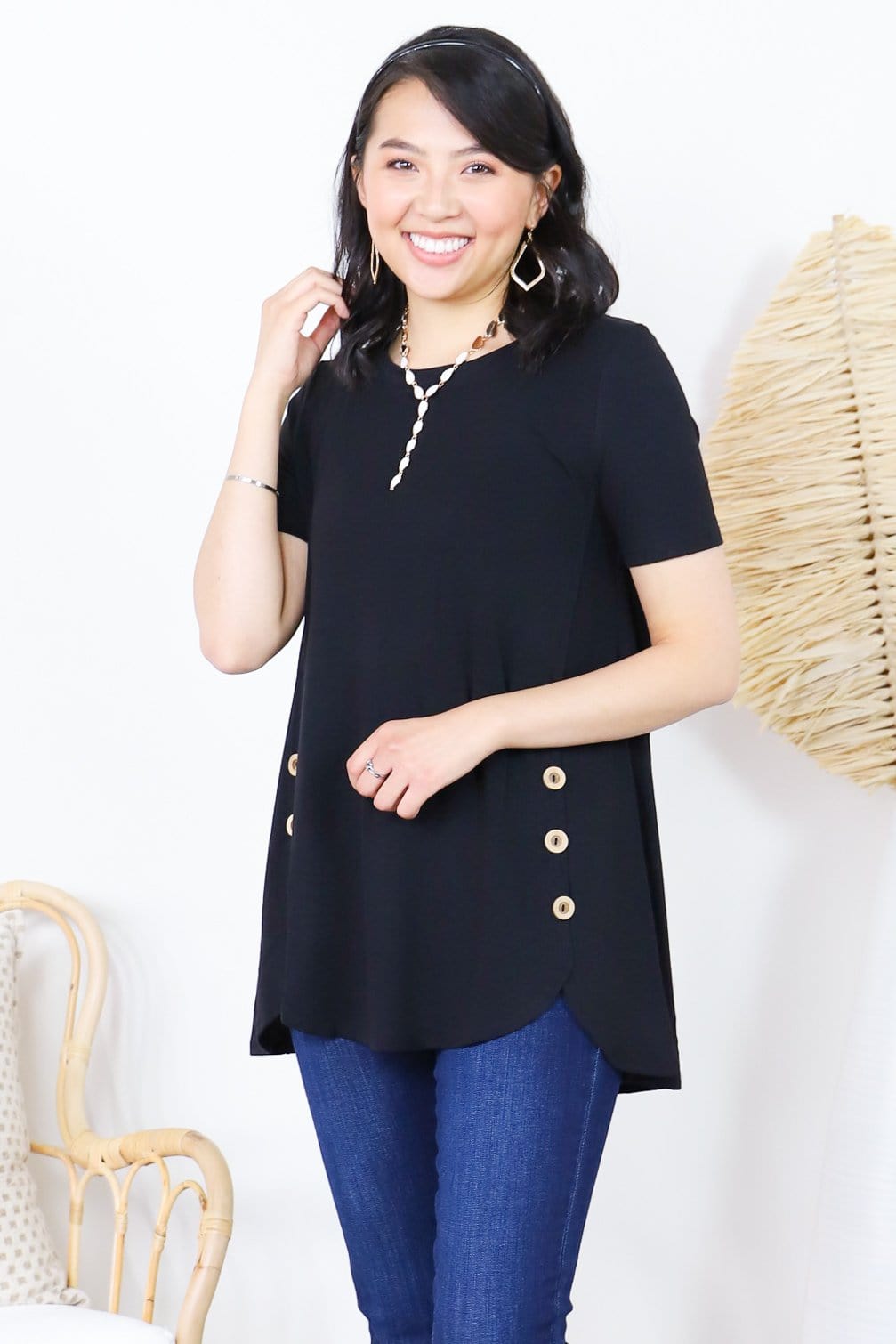Button Detail Short Sleeve Top