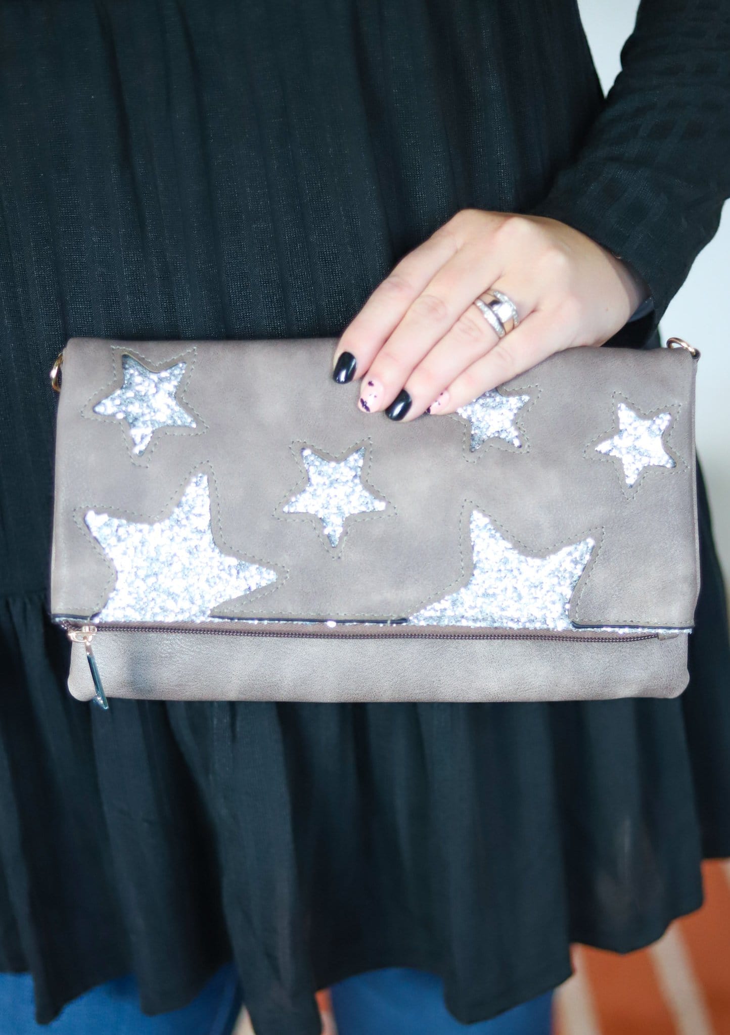 fold over tan star bag 