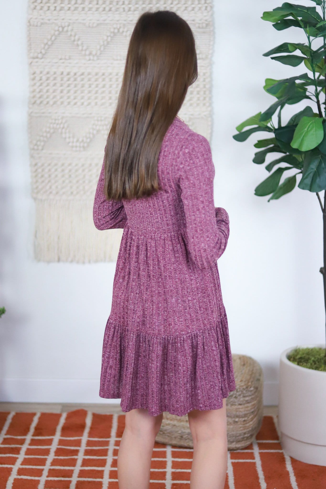 wine ribbed short dress back