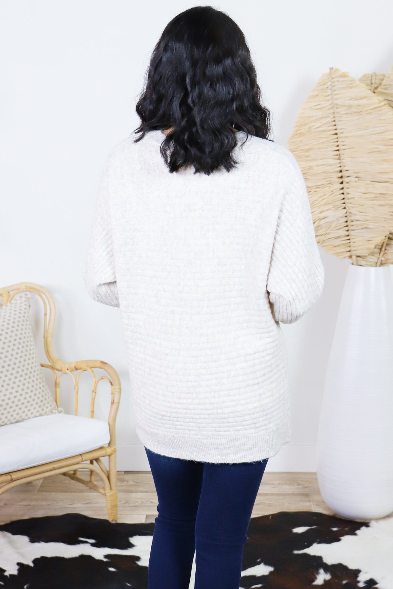 Ribbed Dolman Sleeve Crew Sweater
