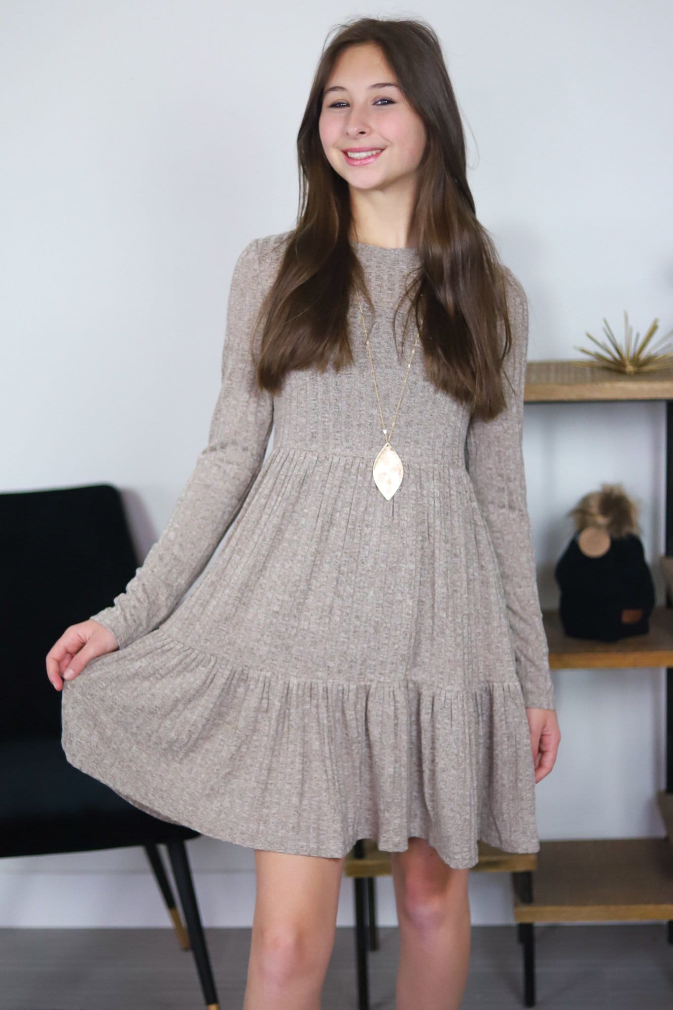 tan ribbed dress