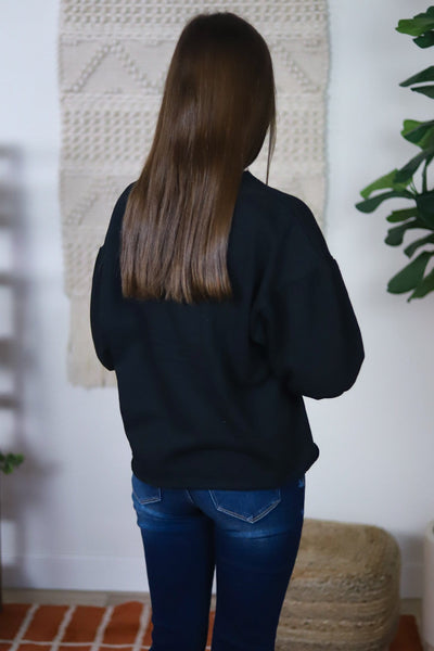 black sweatshirt puff sleeves