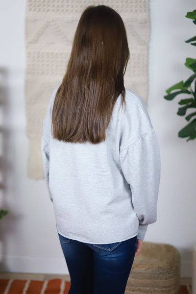 grey sweatshirt puff back