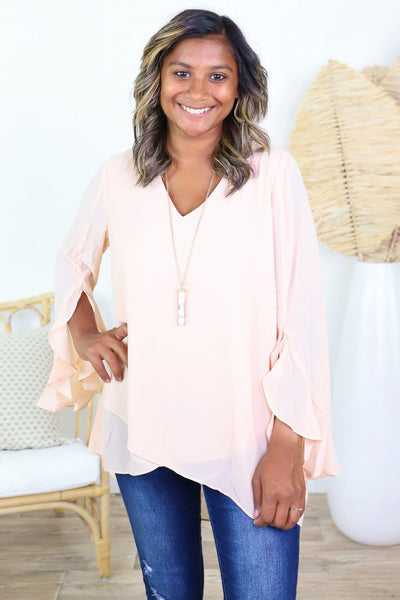 Asymmetrical Ruffle Sleeve Blouse