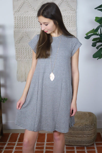 charcoal and tan dress