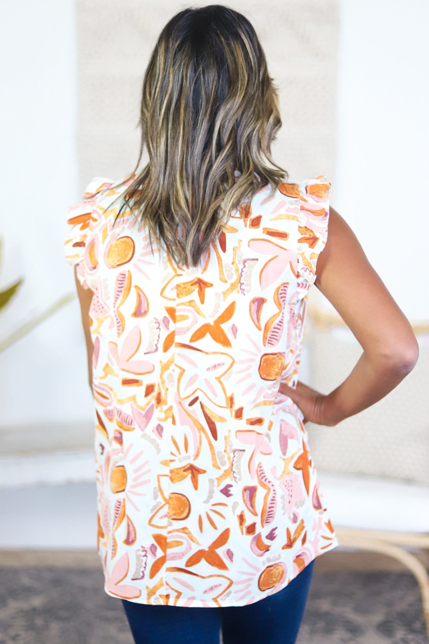 Floral Highneck Ruffle Tank