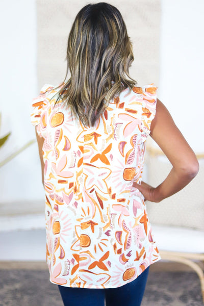 Floral Highneck Ruffle Tank