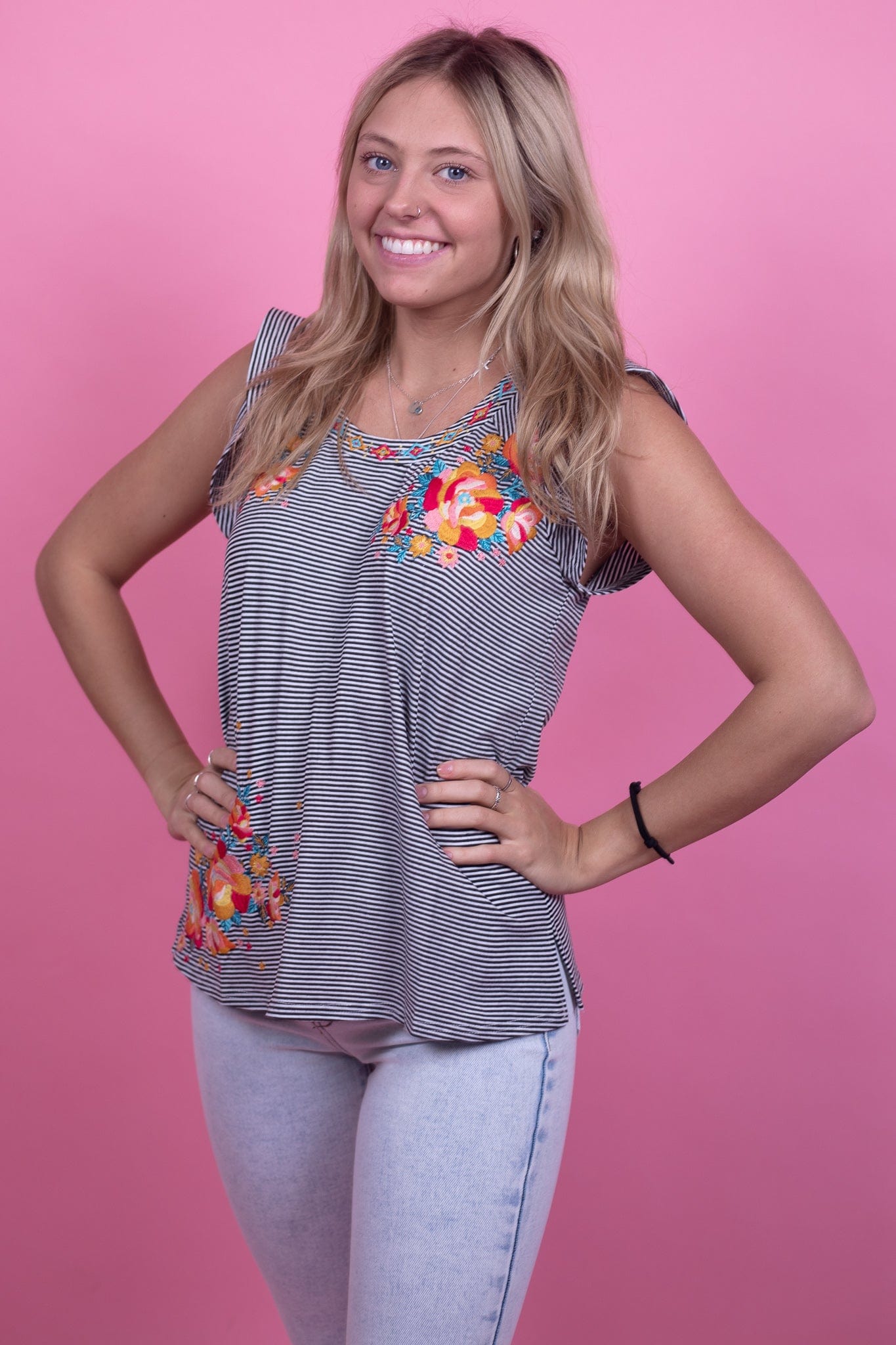 Floral Embroidered Stripe Top