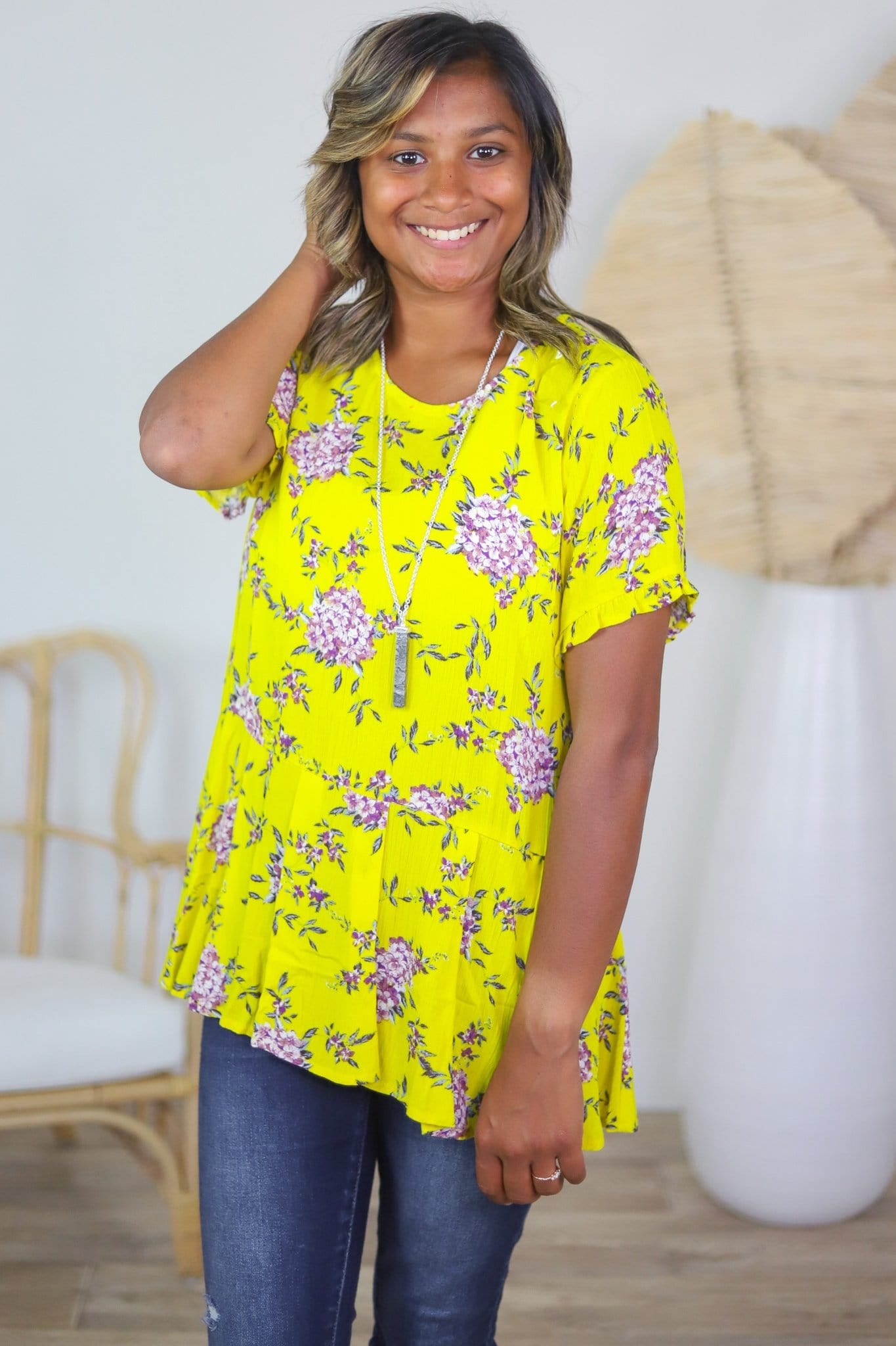 Mustard Floral Peplum Top