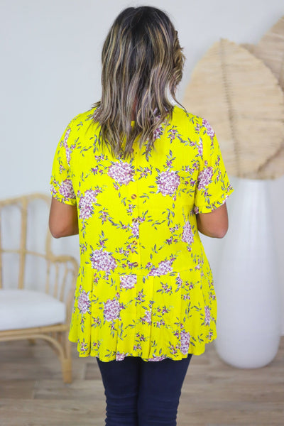 Mustard Floral Peplum Top