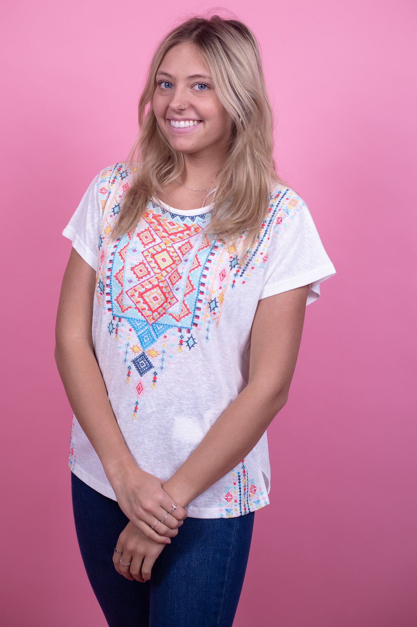 Ivory Aztec Embroidered Top