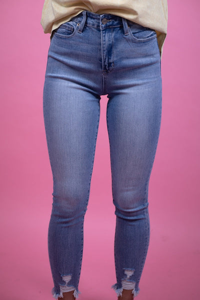 Distressed Hem Super Light Skinny