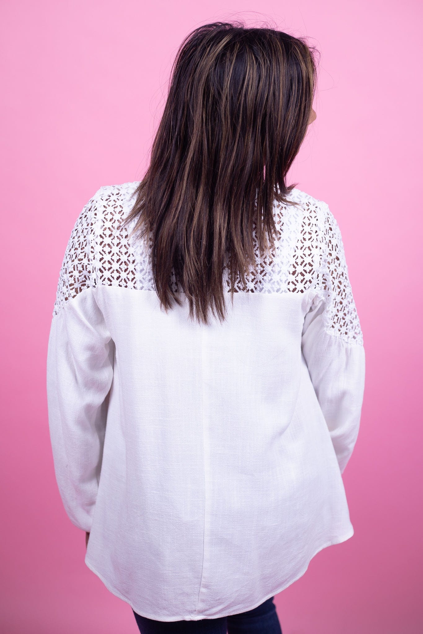 White Crochet Detail Linen Top