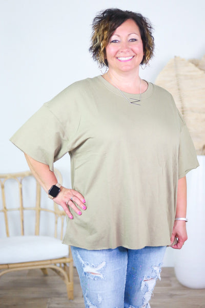Terry Knit Exposed Hem Top