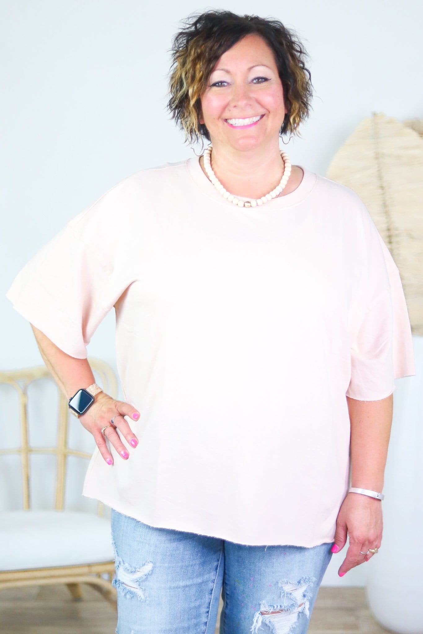Terry Knit Exposed Hem Top