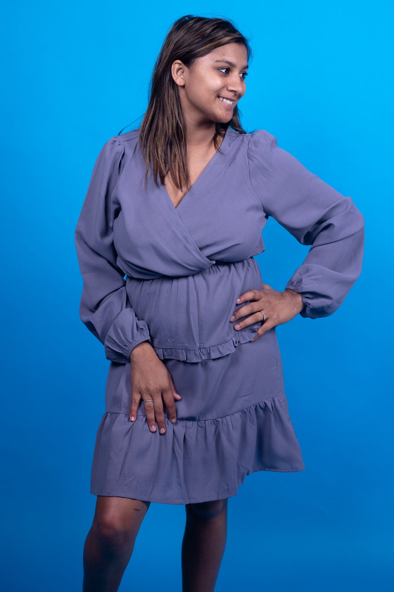 Midnight Blue Surplice Dress