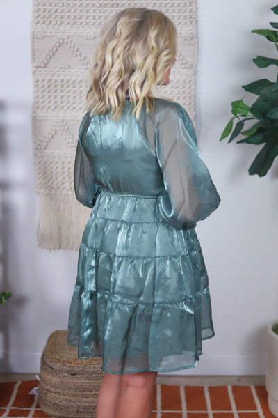 Olive Shimmer Tiered Dress