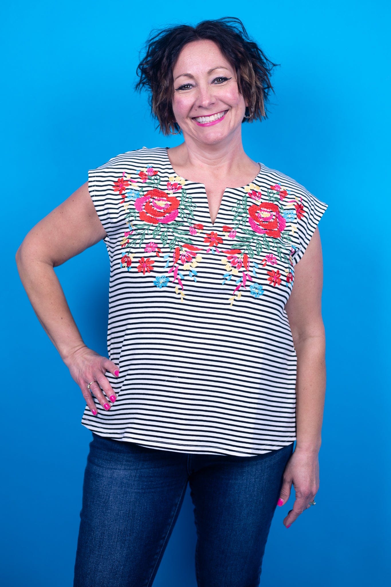 Classic Stripe Embroidered Top
