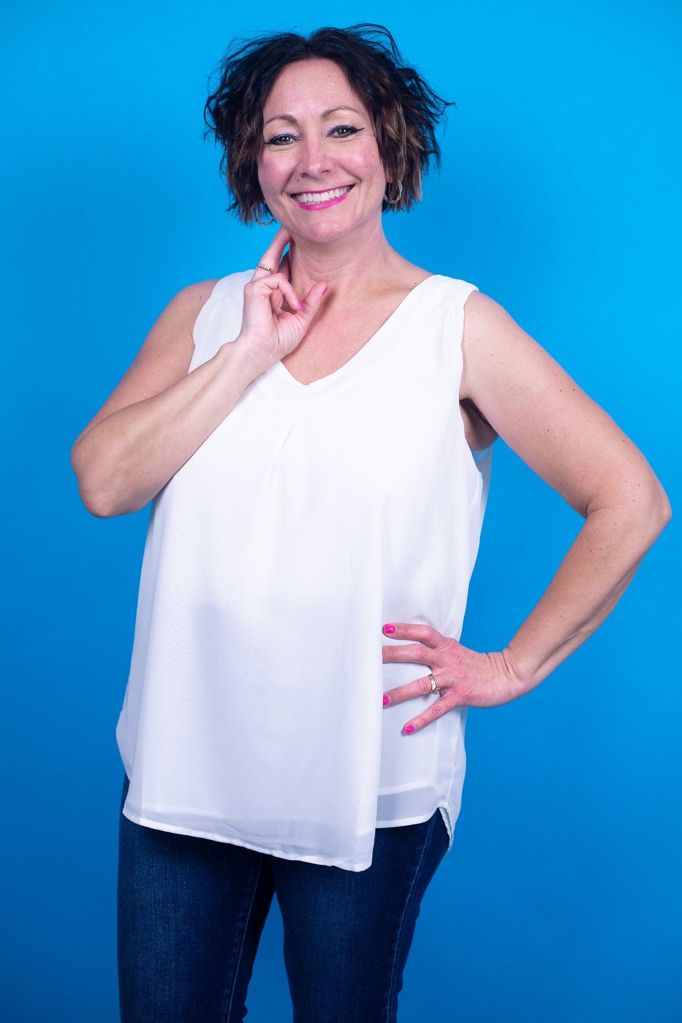 Ivory Double Layer Chiffon Tank Blouse
