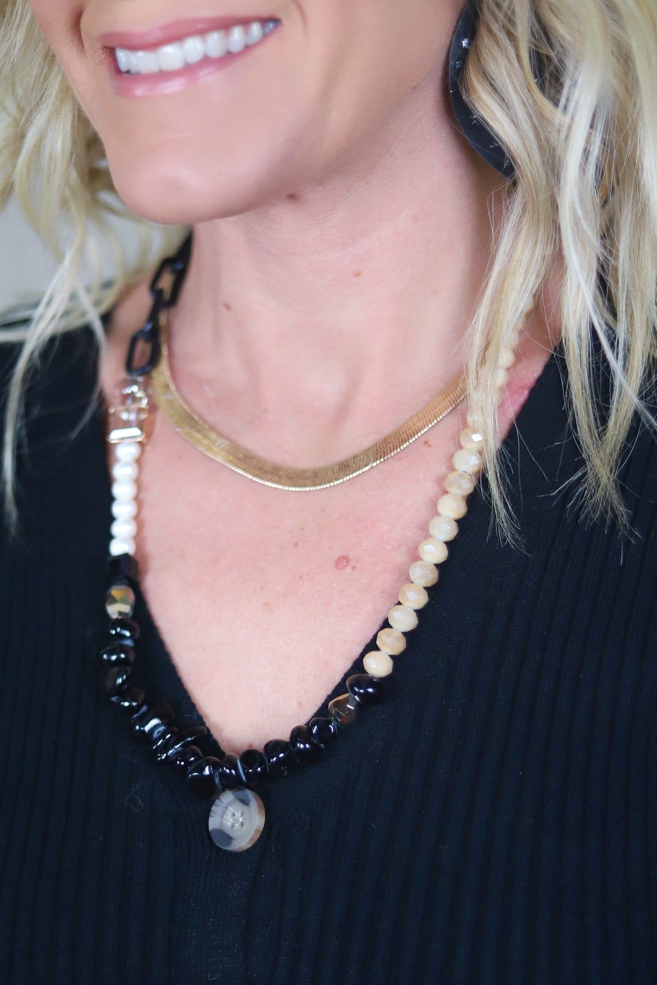 Geo Chain Necklace w/Flat Gold Chain
