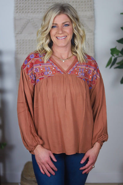 babydoll balloon sleeve embroidery top