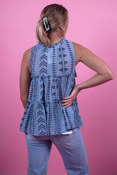 Blue Aztec Tiered Tank