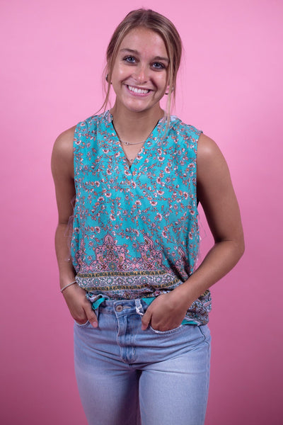 Teal Floral Mix Tank