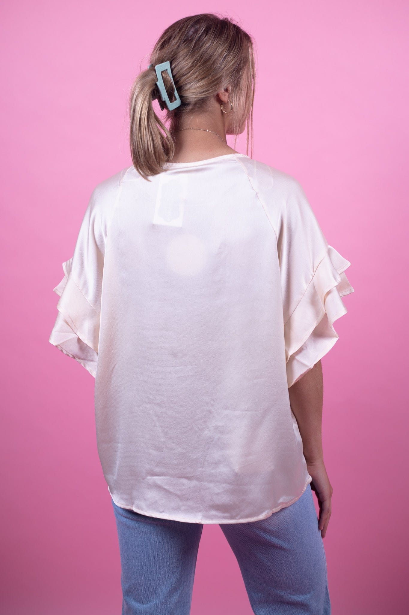 Cream Dolman Ruffle Sleeve Top