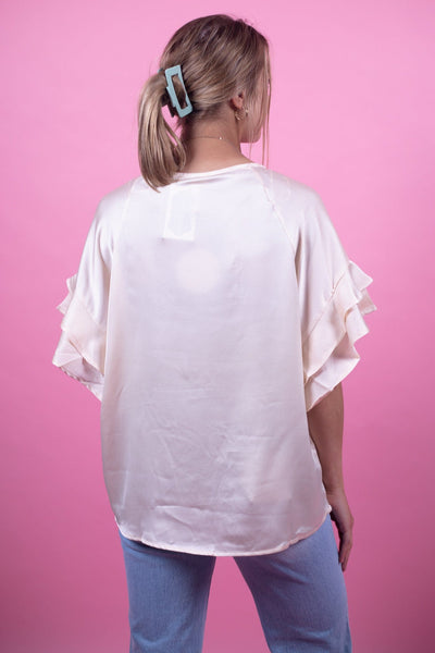 Cream Dolman Ruffle Sleeve Top