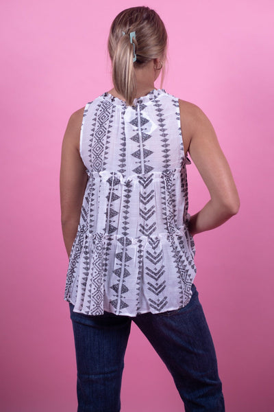 White Aztec Tiered Tank