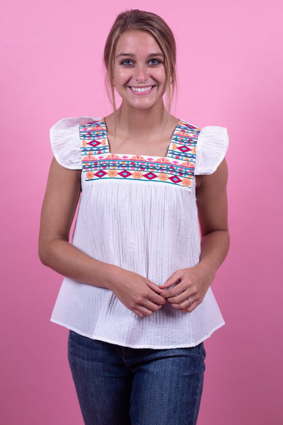 White Embroidery Fun Top